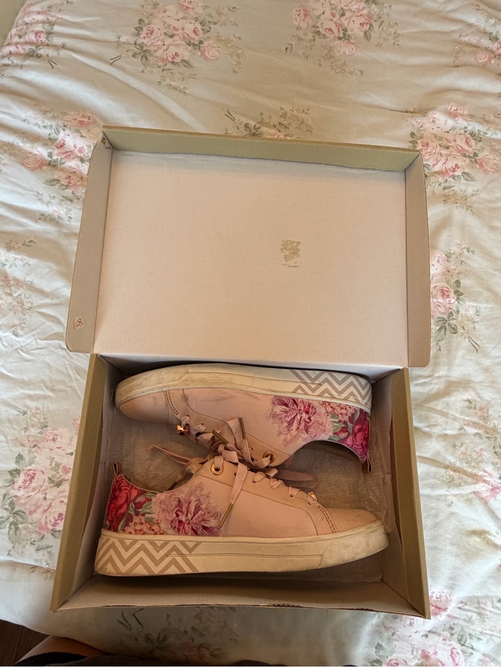 Ted Baker Pink Floral Ribbon Lace Sneakers - Picture 2 of 8